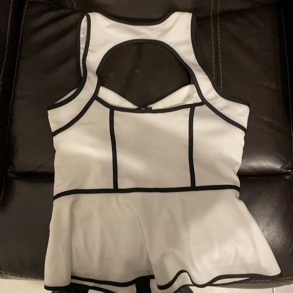 Women’s White with black trim Peplum Top - Picture 2 of 3